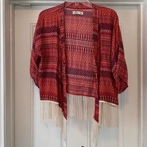 Hollister Red Fringe Kimono